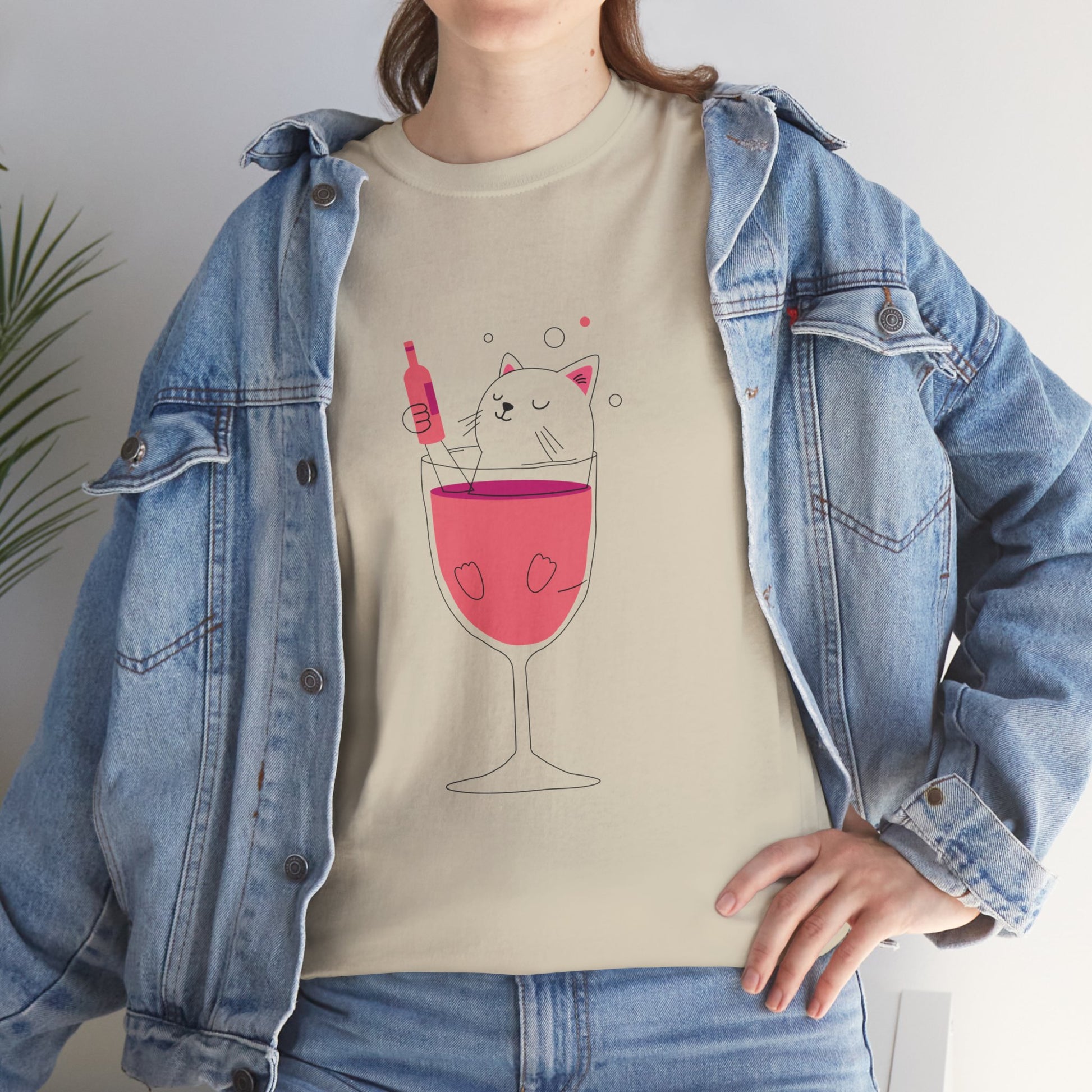 Wine Glass Cat T-Shirt — Cute Cat in a Wine Glass Graphic Tee Printify