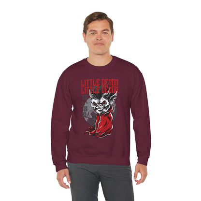 Little Demon Crewneck Sweatshirt — Gothic Oni Skull Pullover Printify