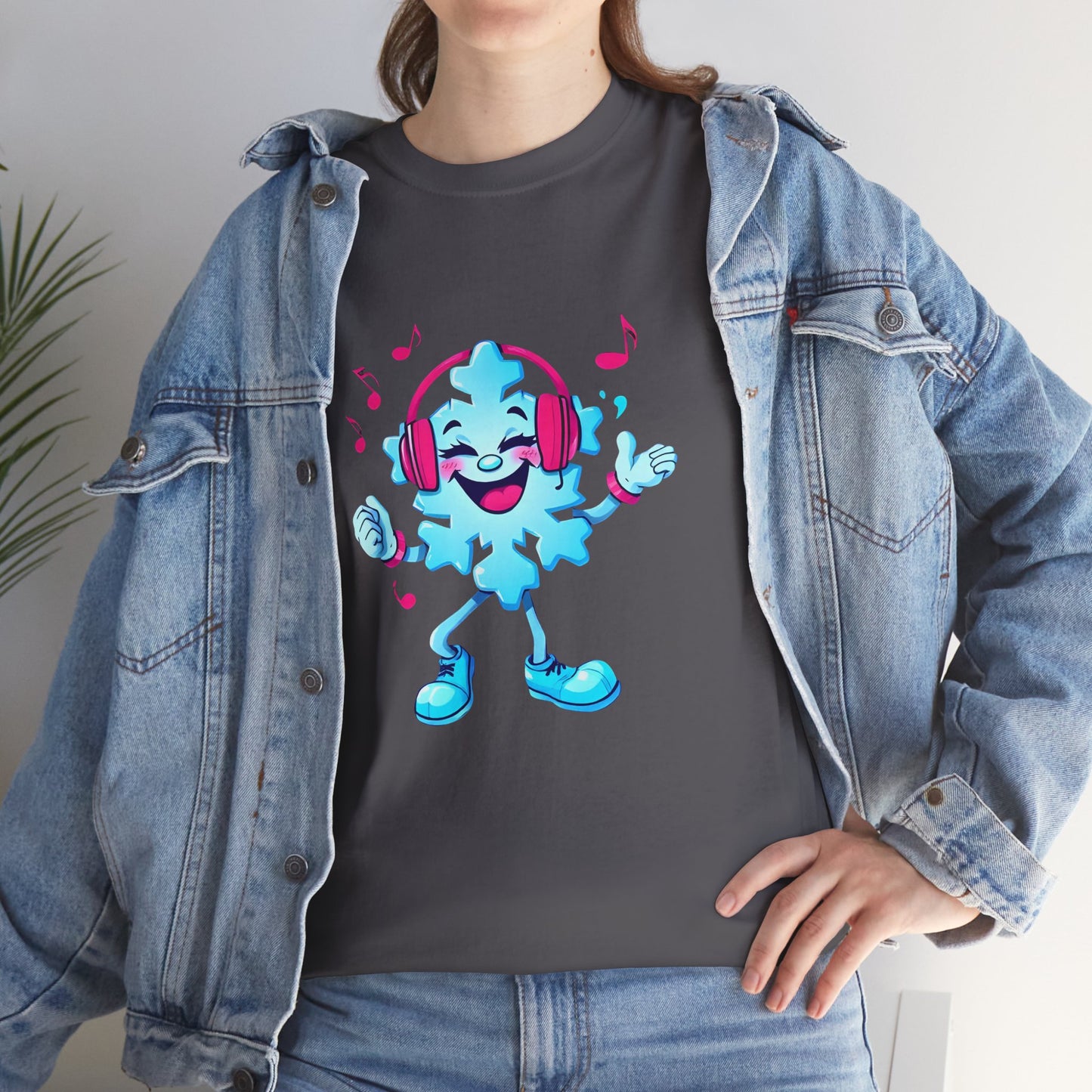 Music Lover Graphic Tee — Happy Snowflake Headphones Character Shirt Printify