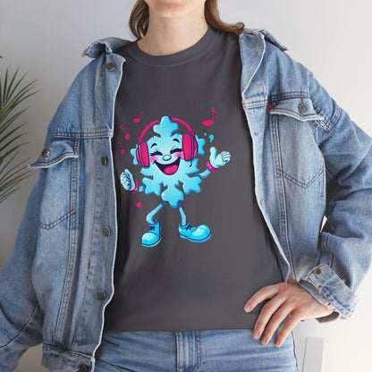 Music Lover Graphic Tee — Happy Snowflake Headphones Character Shirt Printify