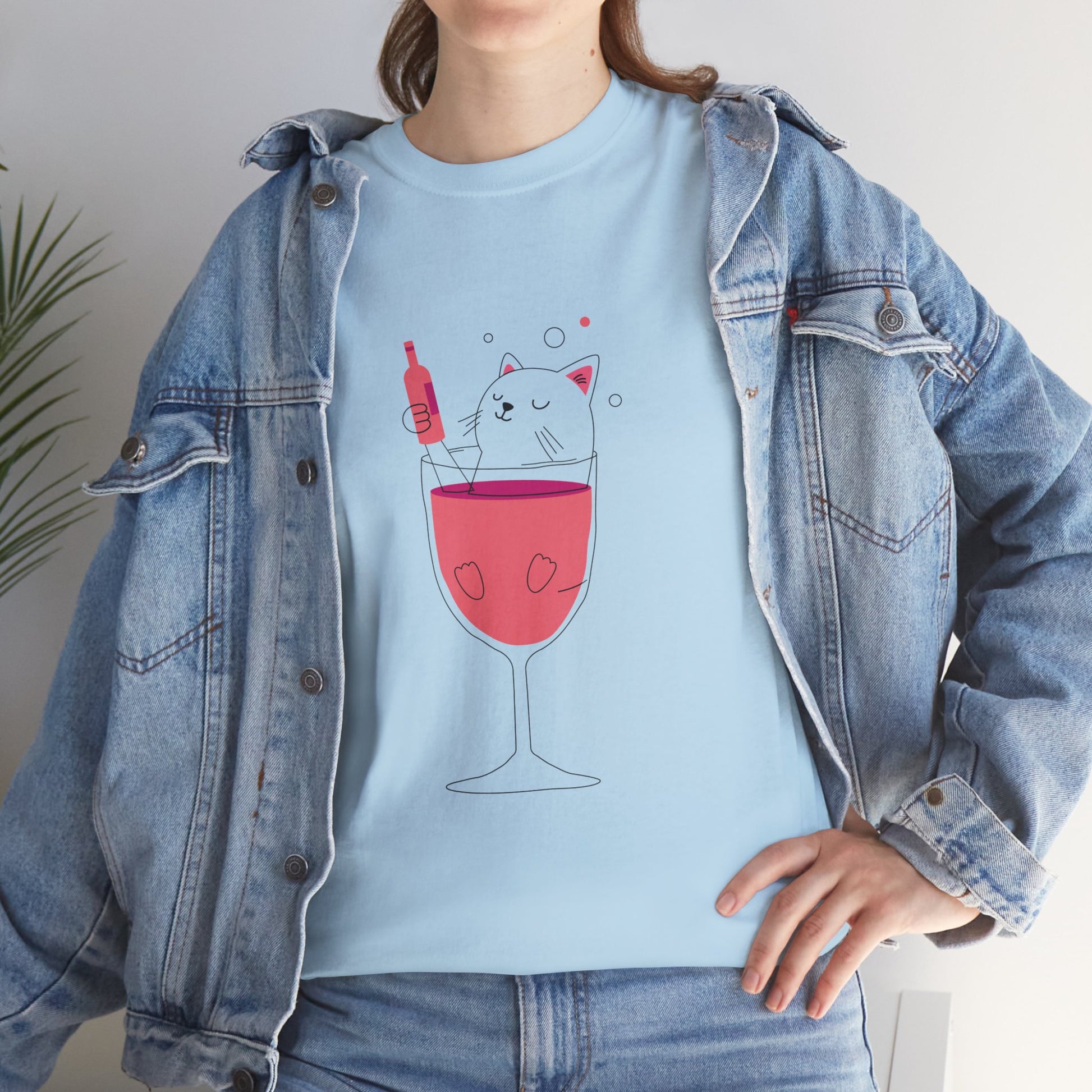 Wine Glass Cat T-Shirt — Cute Cat in a Wine Glass Graphic Tee Printify