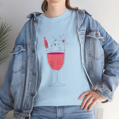 Wine Glass Cat T-Shirt — Cute Cat in a Wine Glass Graphic Tee Printify