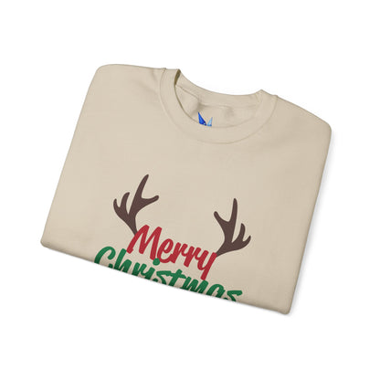 Merry Christmas Reindeer Antlers Crewneck Sweatshirt Printify