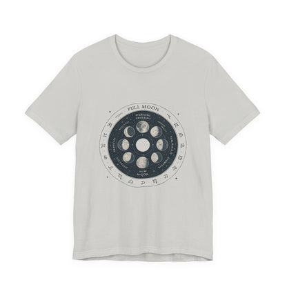 Moon Phases T-Shirt — Illustrated Lunar Cycle Tee (Full Moon, New Moon & Zodiac Icons) Printify