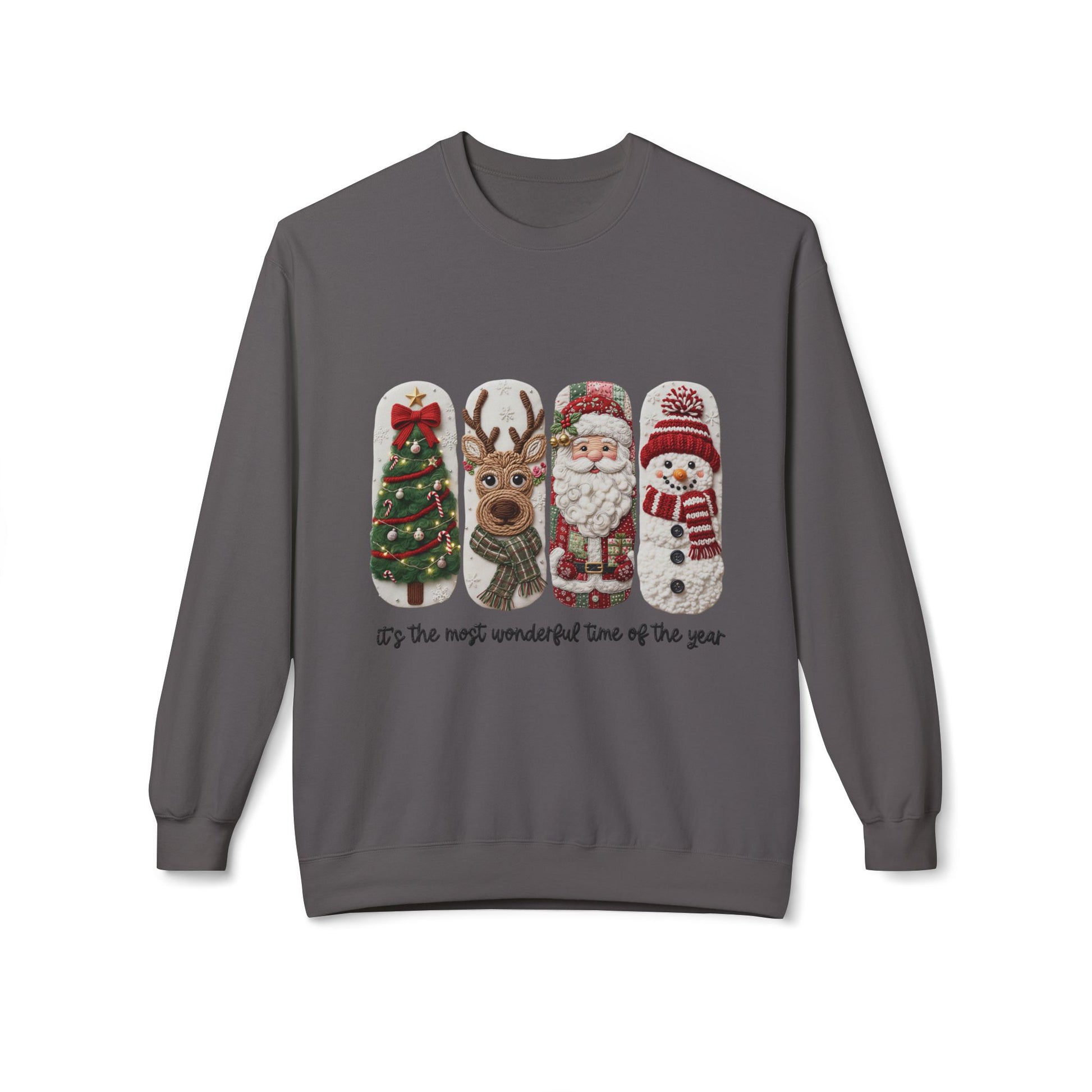 Christmas Crewneck Sweatshirt — Festive Tree Reindeer Santa Snowman Design Printify