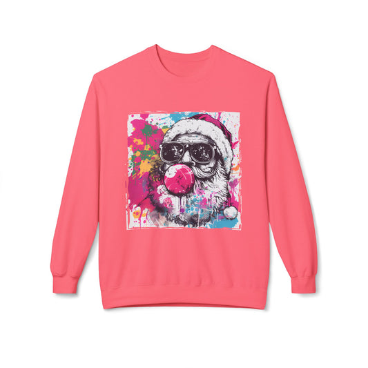 Skull Santa Bubblegum Sweatshirt – Colorful Holiday Graphic Crewneck Printify