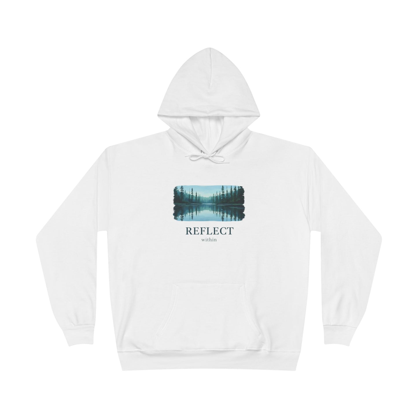Reflect Lake Hoodie — Tranquil Forest Landscape Pullover Printify