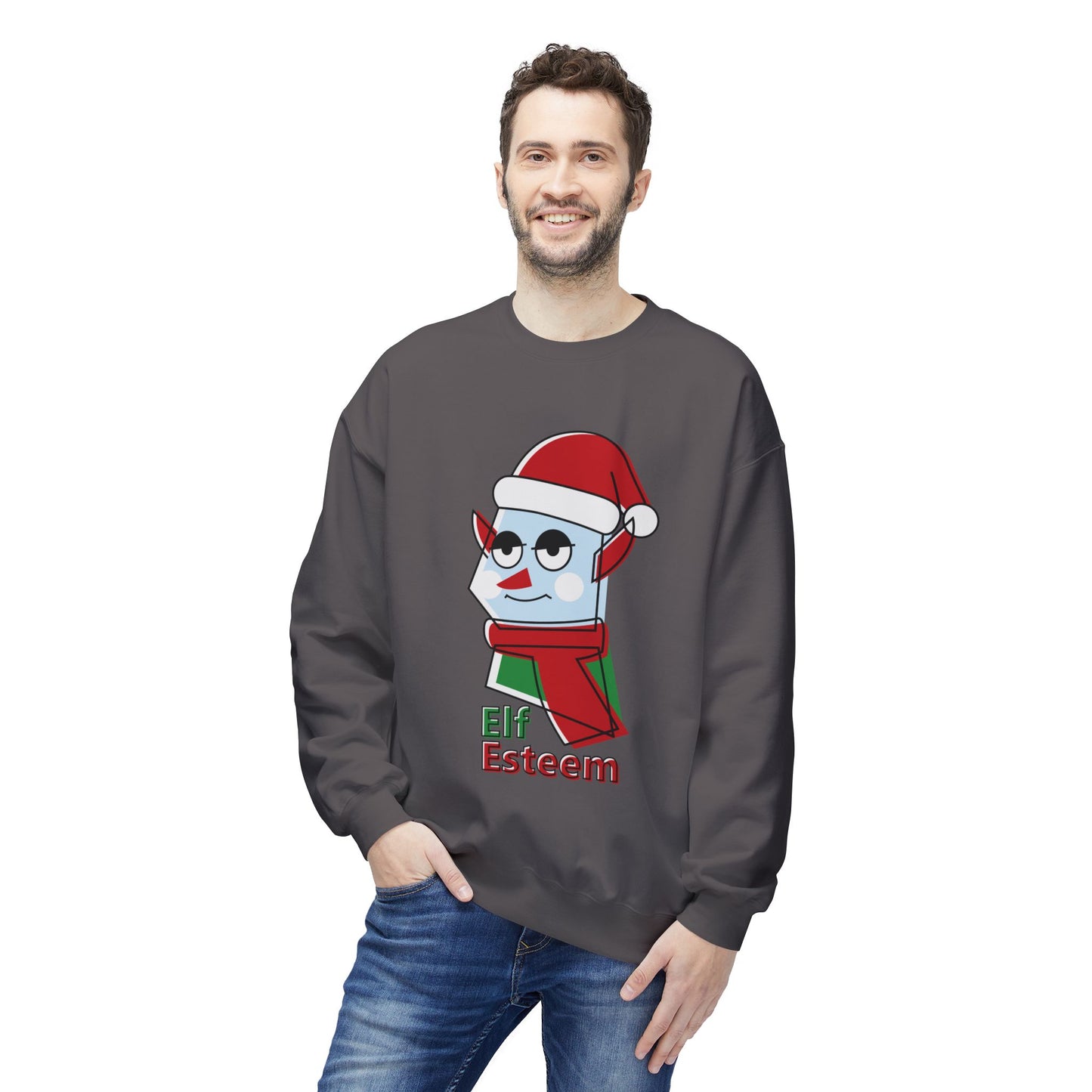 Elf Esteem Crewneck Sweatshirt — Funny Retro Holiday Christmas Sweater Printify