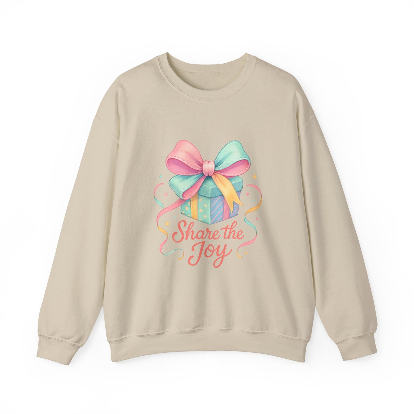 Crewneck Sweatshirt — 'Share the Joy' Pastel Gift Graphic Printify