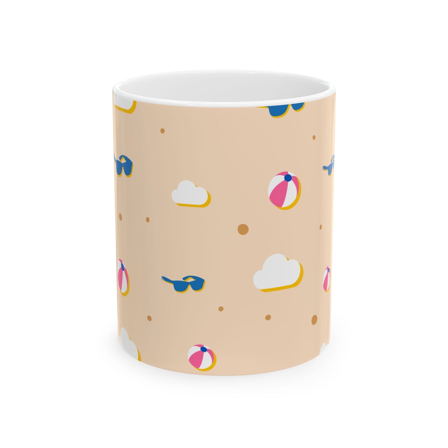 Summer Beach Pattern Ceramic Mug – Beach Ball & Sunglasses 11oz/15oz Printify