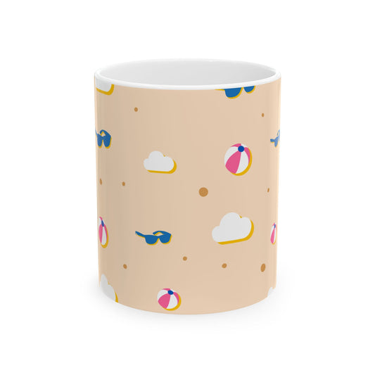 Summer Beach Pattern Ceramic Mug – Beach Ball & Sunglasses 11oz/15oz Printify