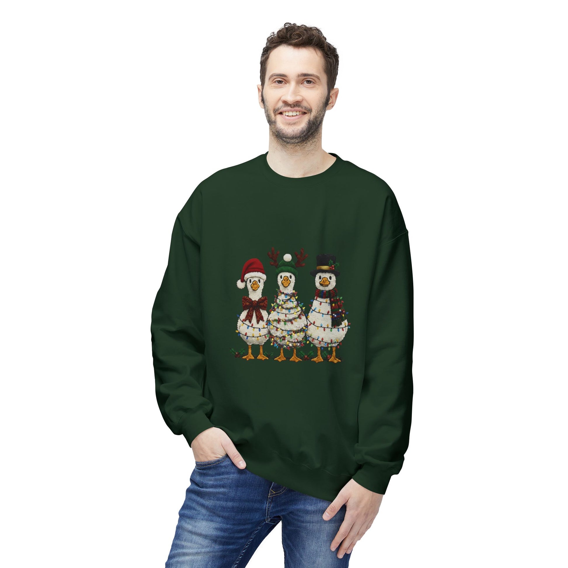 Christmas Duck Family Sweatshirt — Festive Holiday Trio Crewneck Printify
