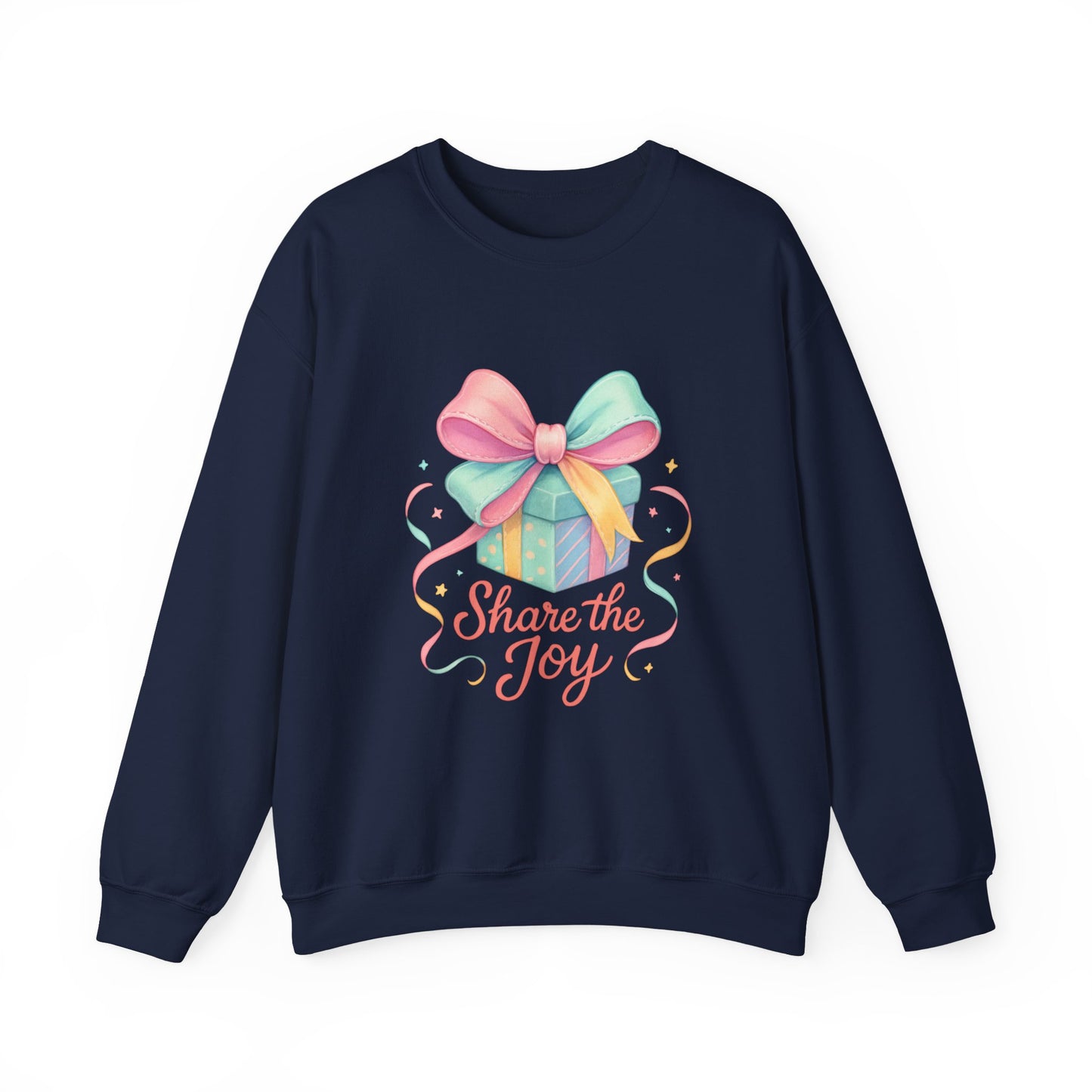 Crewneck Sweatshirt — 'Share the Joy' Pastel Gift Graphic Printify