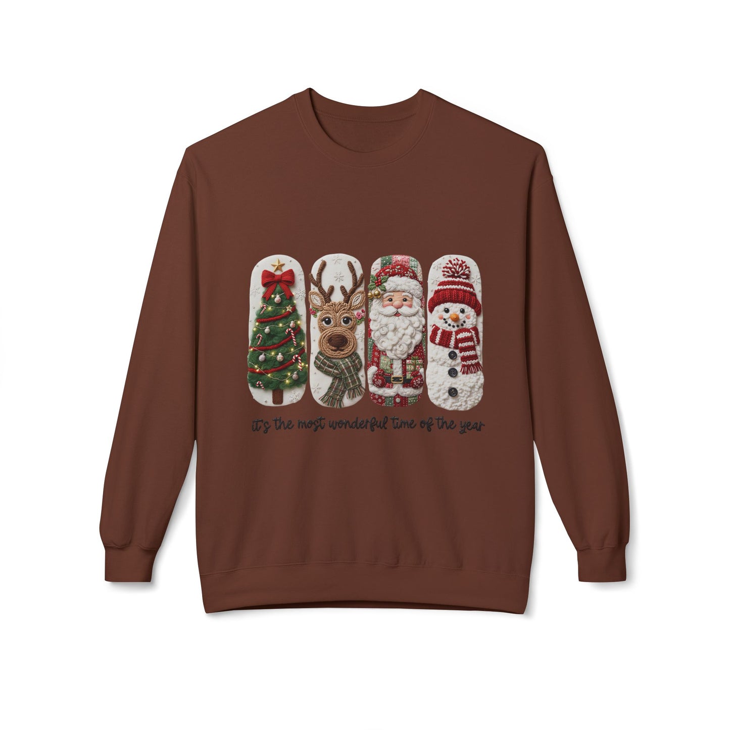 Christmas Crewneck Sweatshirt — Festive Tree Reindeer Santa Snowman Design Printify