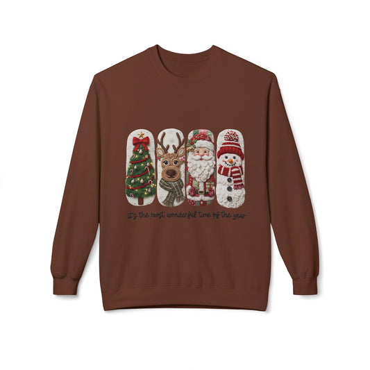 Christmas Crewneck Sweatshirt — Festive Tree Reindeer Santa Snowman Design Printify