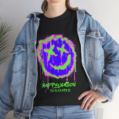 Tee — Neon Drip Smiley "Happynation Toxicated" Graphic T-shirt Printify