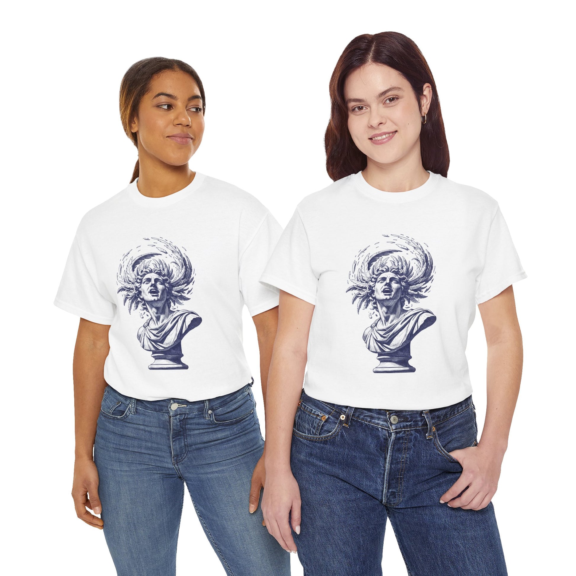 Classical Storm Bust Tee — Artistic Antique Statue Graphic T-Shirt Printify
