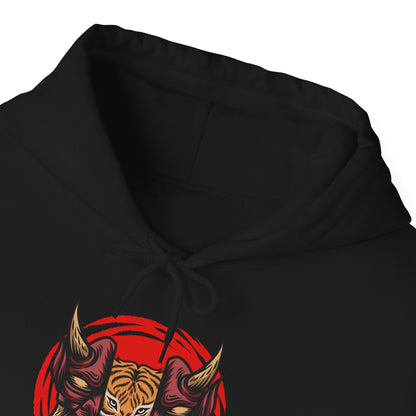 Tiger Demon Hoodie – Red Circle Oni Mask Graphic Printify