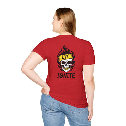 Ignite Skull T-Shirt — 'Ignite' Text & Flaming Skull 'LIT' Graphic Printify