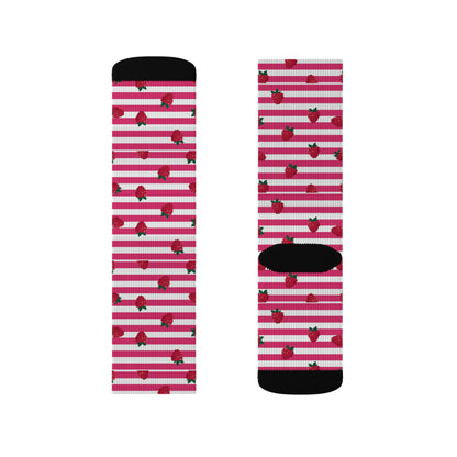 Heart Stripe Socks — Pink Valentine Sublimation Crew Socks Printify