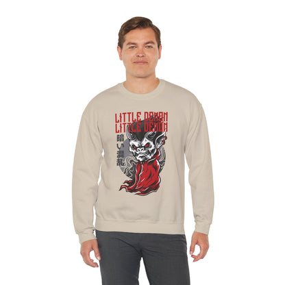 Little Demon Crewneck Sweatshirt — Gothic Oni Skull Pullover Printify
