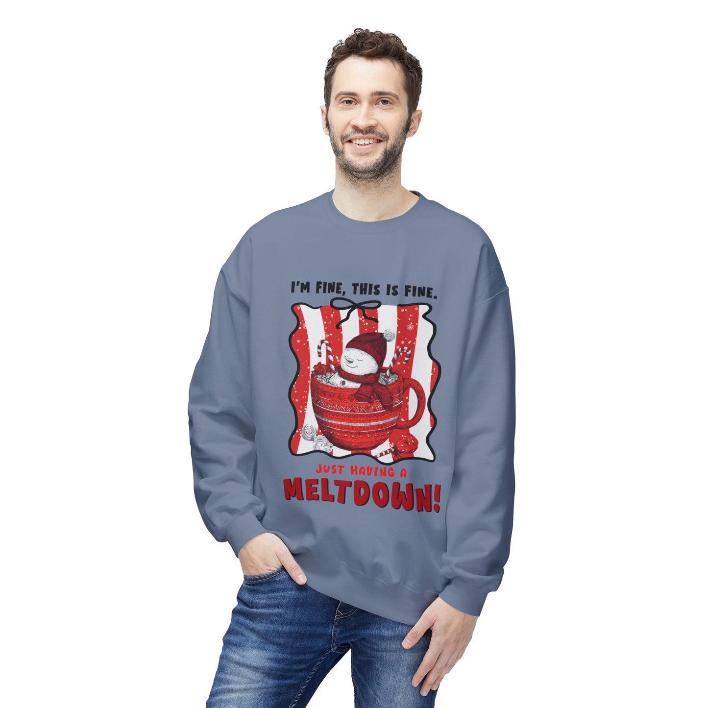 Sweatshirt — "I’m Fine, This Is Fine" Melting Penguin Crewneck Printify