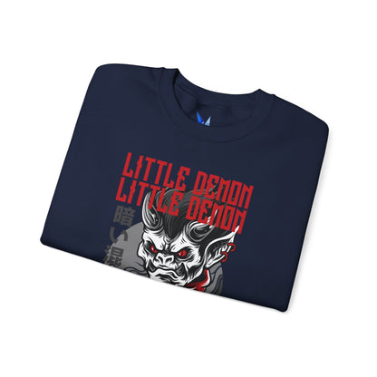 Little Demon Crewneck Sweatshirt — Gothic Oni Skull Pullover Printify