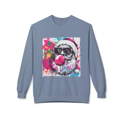 Skull Santa Bubblegum Sweatshirt – Colorful Holiday Graphic Crewneck Printify