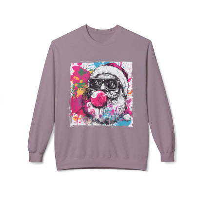 Skull Santa Bubblegum Sweatshirt – Colorful Holiday Graphic Crewneck Printify