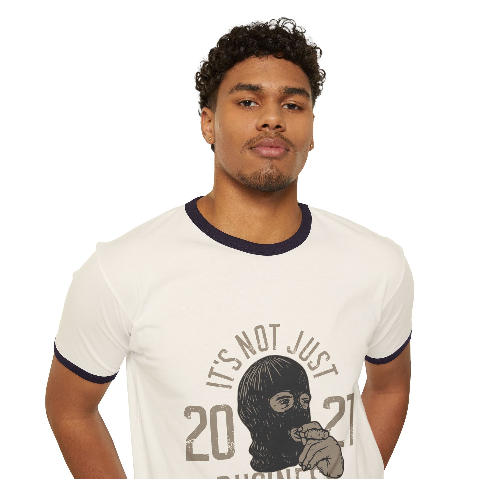 Ringer T-Shirt — Vintage Ski Mask Graphic Printify