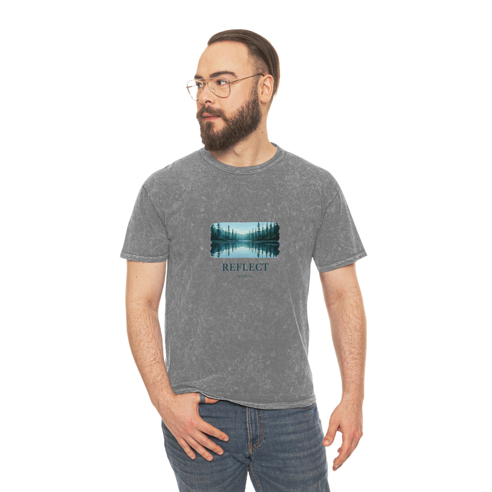 Reflect Lake Graphic T-Shirt — Nature Scenic Mineral Wash Tee Printify