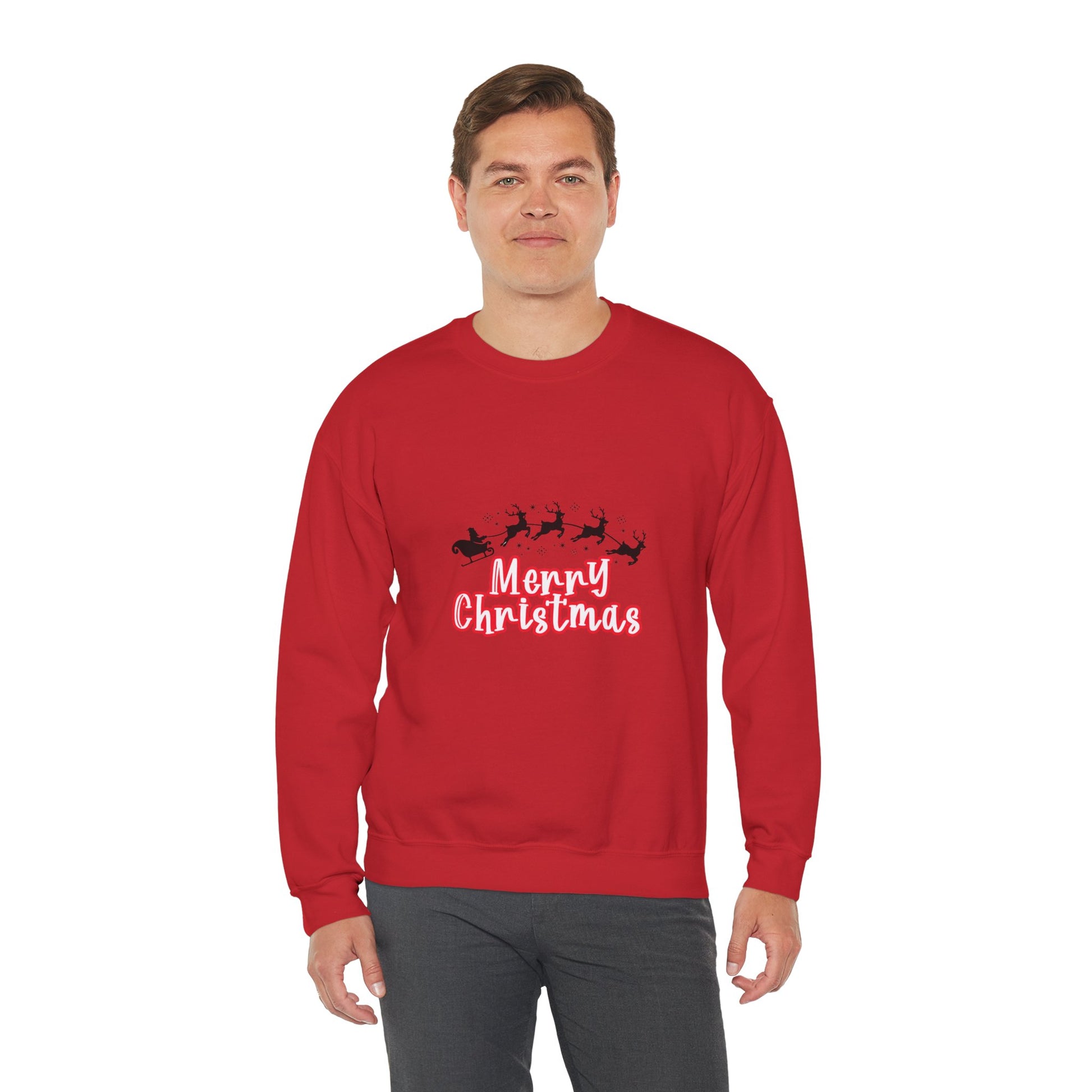 Christmas Crewneck Sweatshirt - 'Merry Christmas' Santa Sleigh Holiday Sweatshirt Printify
