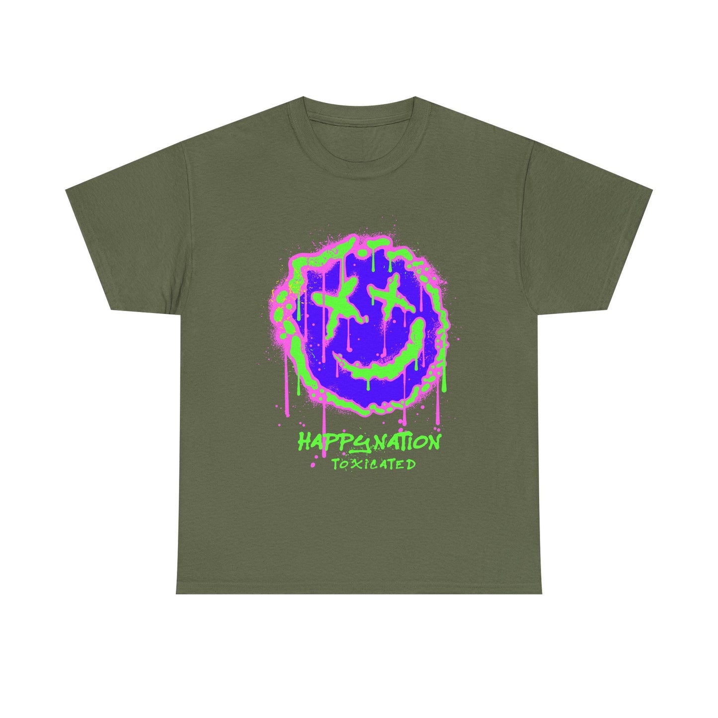 Tee — Neon Drip Smiley "Happynation Toxicated" Graphic T-shirt Printify