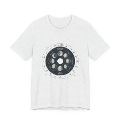 Moon Phases T-Shirt — Illustrated Lunar Cycle Tee (Full Moon, New Moon & Zodiac Icons) Printify