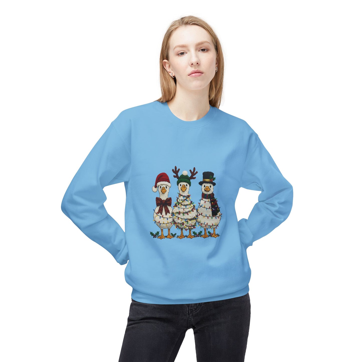 Christmas Duck Family Sweatshirt — Festive Holiday Trio Crewneck Printify