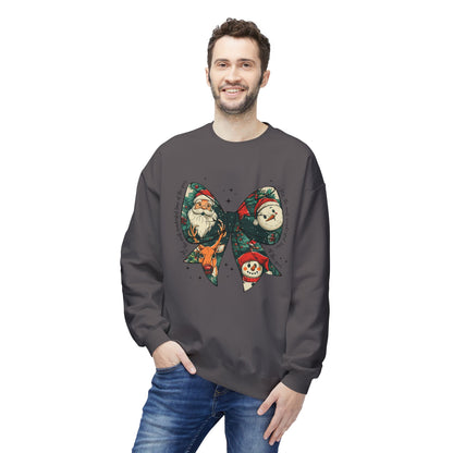 Christmas Bow Sweatshirt — Vintage Santa & Snowman Holiday Crewneck Printify