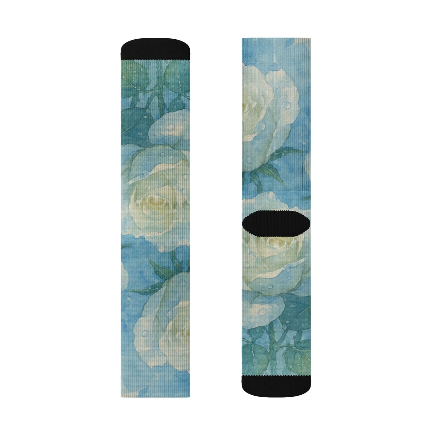 Floral Blue Rose Sublimation Socks — Artistic Vintage Garden Crew Socks Printify