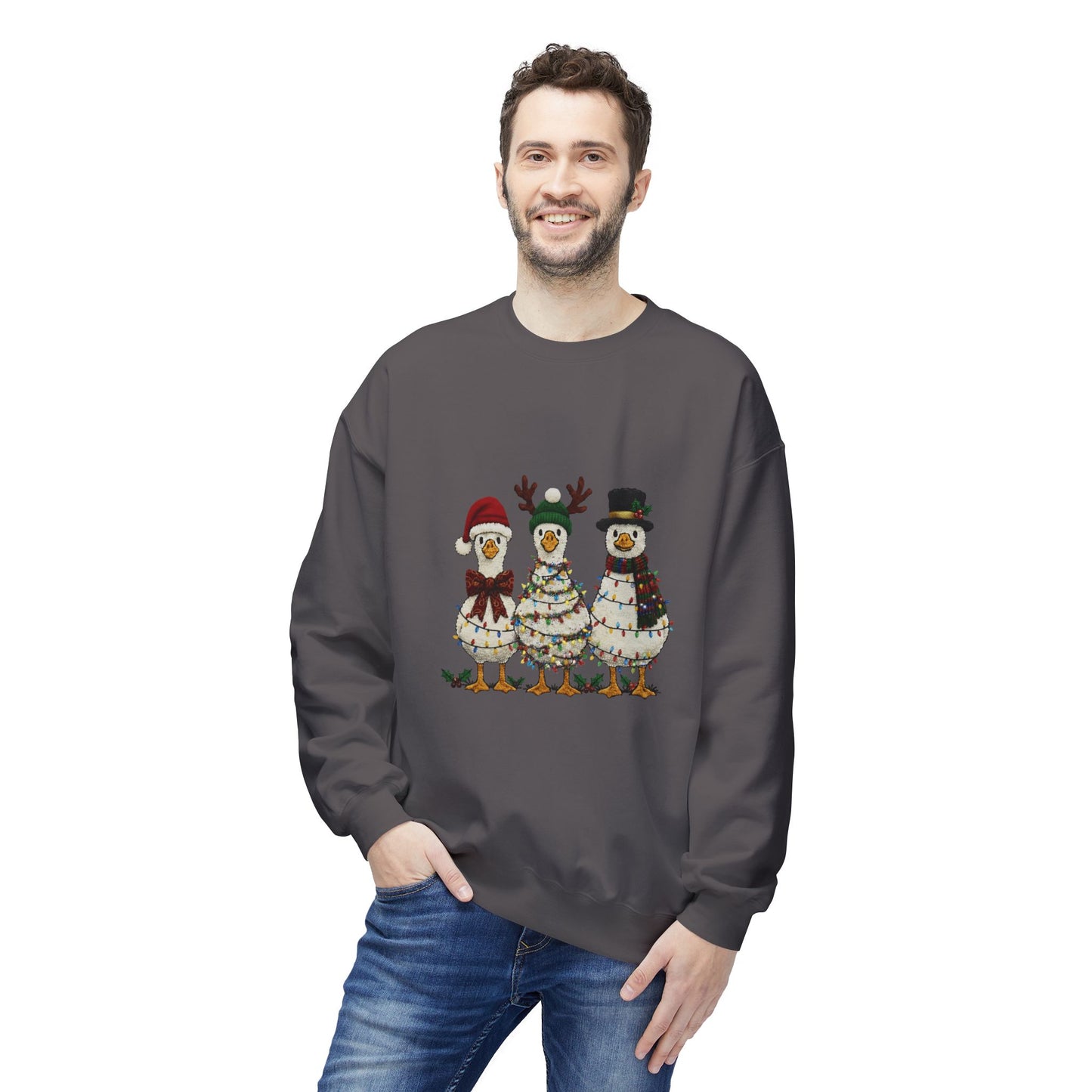 Christmas Duck Family Sweatshirt — Festive Holiday Trio Crewneck Printify
