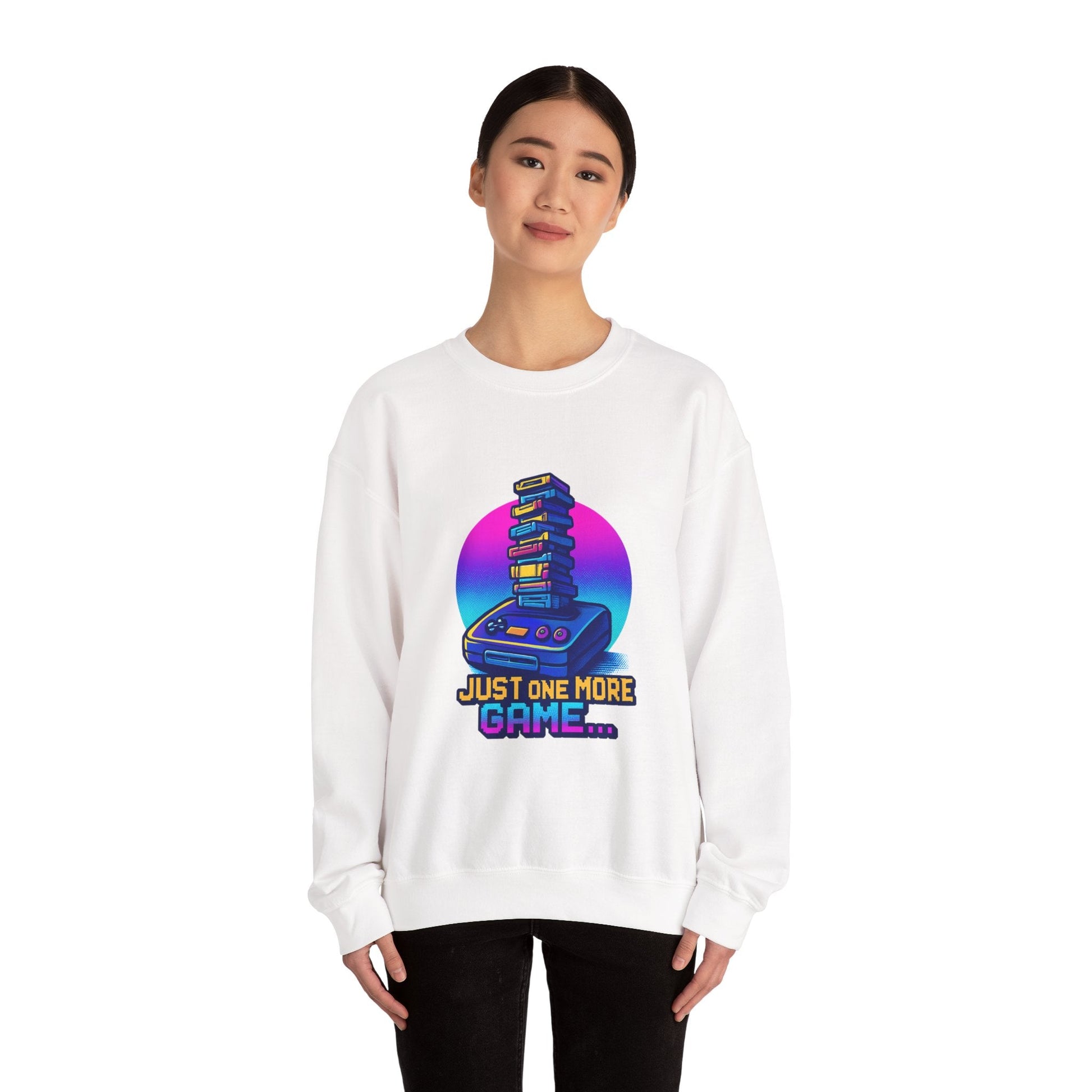 Gaming Crewneck Sweatshirt — Retro Console 'Just One More Game' Design Printify