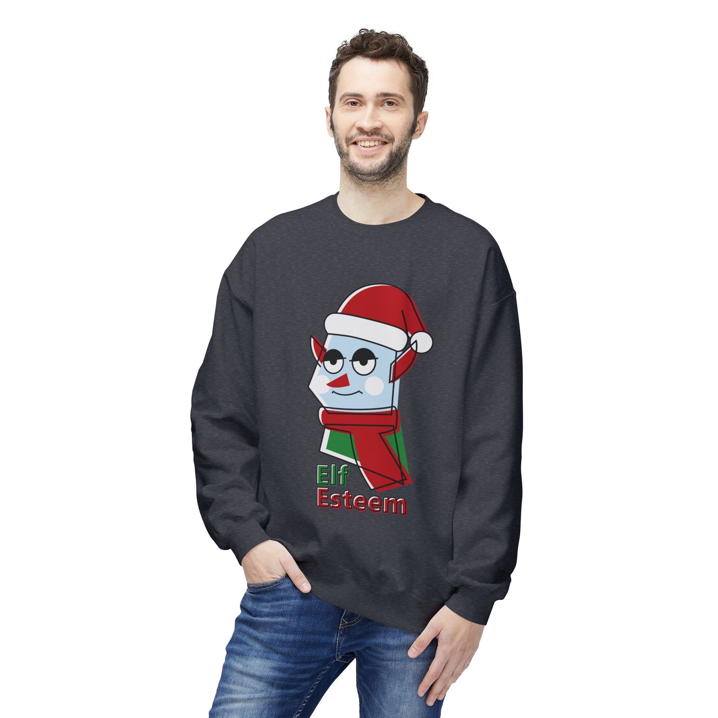 Elf Esteem Crewneck Sweatshirt — Funny Retro Holiday Christmas Sweater Printify