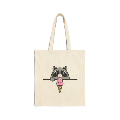 Canvas Tote Bag — Cute Raccoon Peeking at Ice Cream Graphic Printify