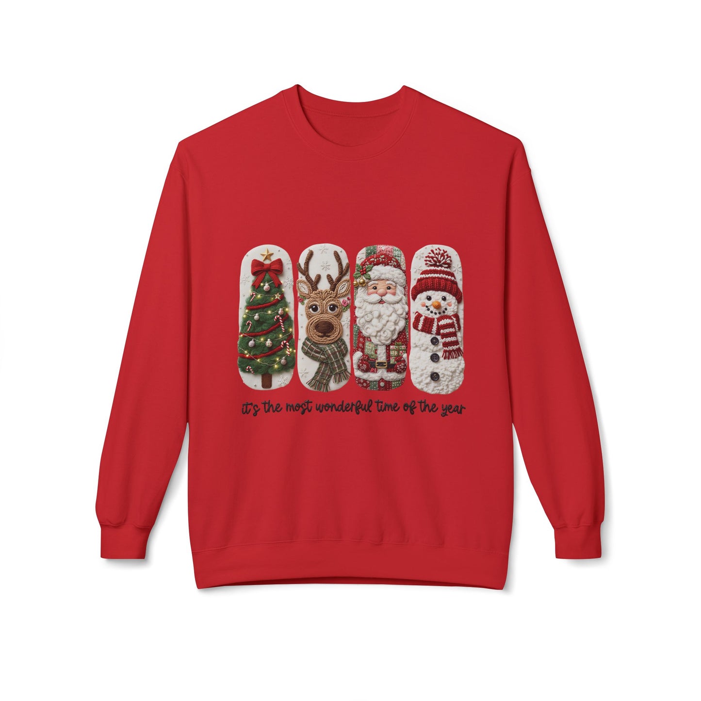 Christmas Crewneck Sweatshirt — Festive Tree Reindeer Santa Snowman Design Printify