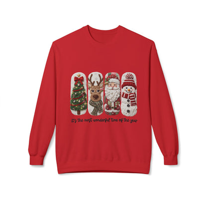 Christmas Crewneck Sweatshirt — Festive Tree Reindeer Santa Snowman Design Printify