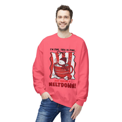 Sweatshirt — "I’m Fine, This Is Fine" Melting Penguin Crewneck Printify