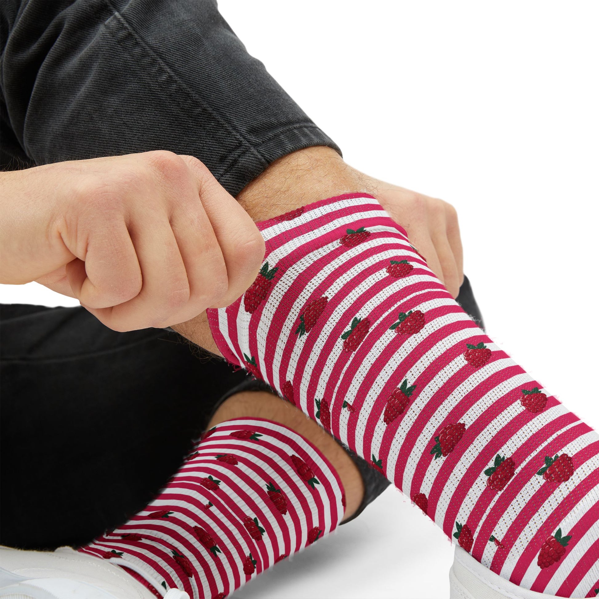 Heart Stripe Socks — Pink Valentine Sublimation Crew Socks Printify