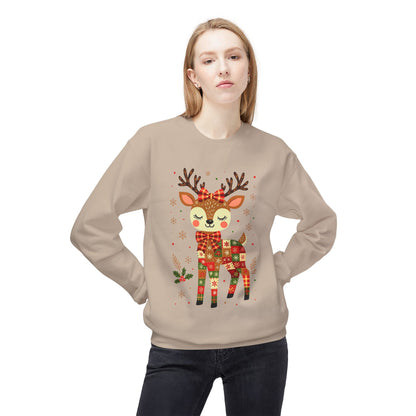 Christmas Patchwork Reindeer Sweatshirt Printify