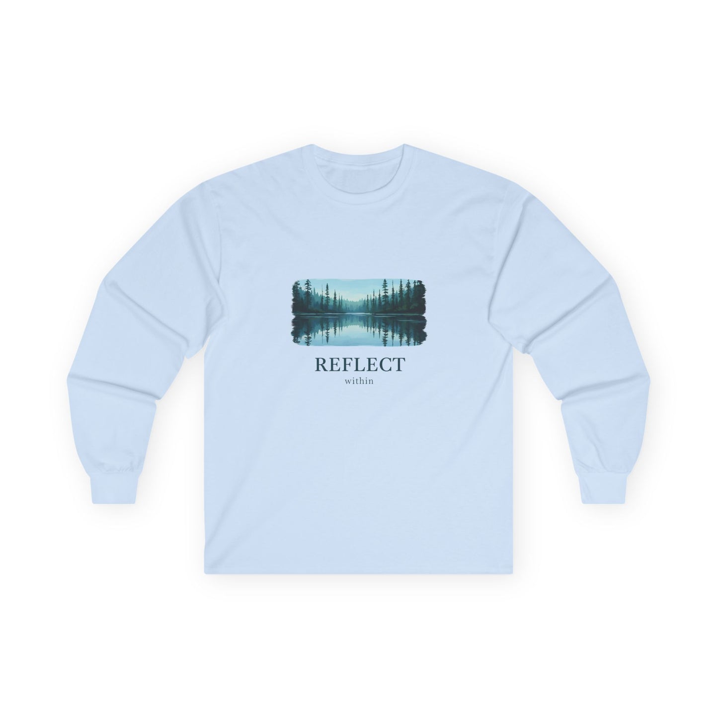 Reflect Lake Long Sleeve Tee — Scenic Nature Graphic T-shirt