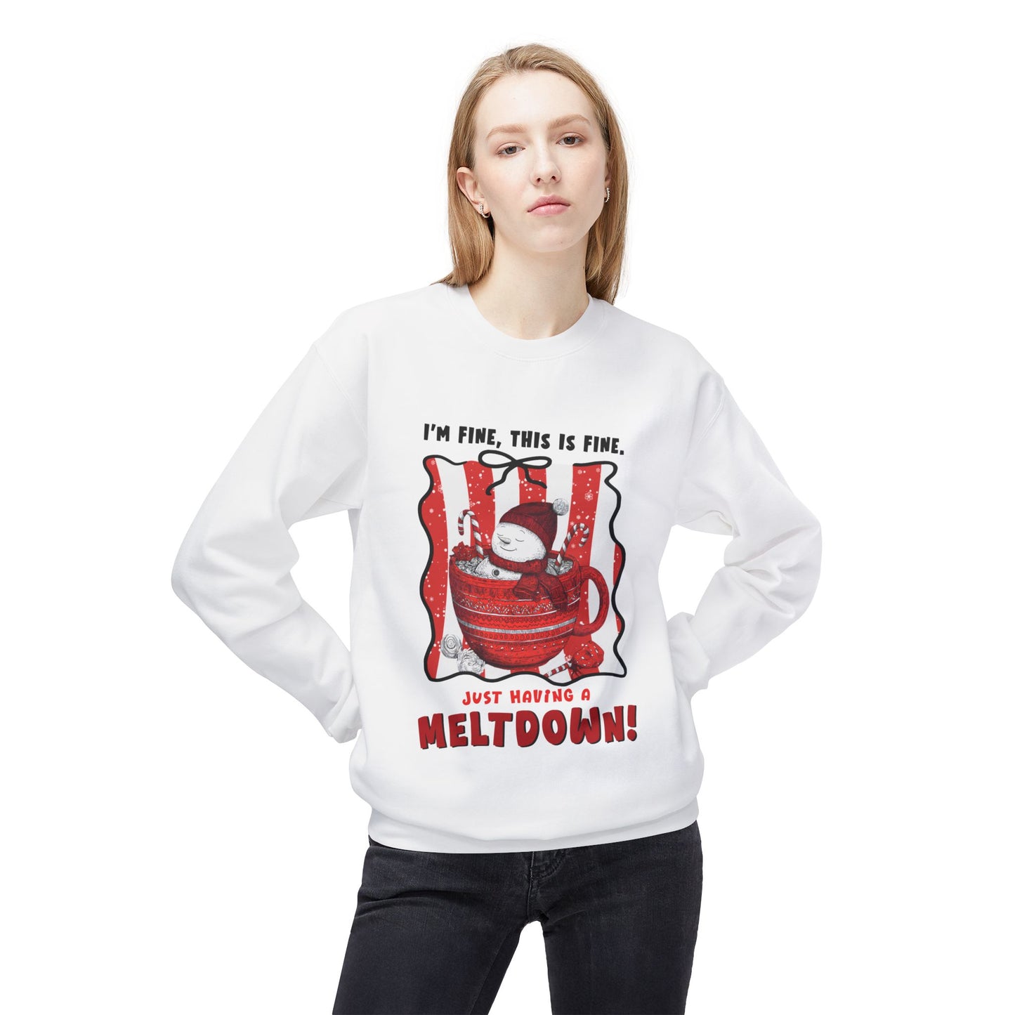Sweatshirt — "I’m Fine, This Is Fine" Melting Penguin Crewneck Printify