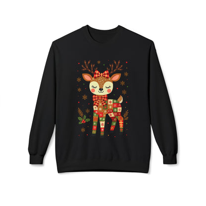 Christmas Patchwork Reindeer Sweatshirt Printify