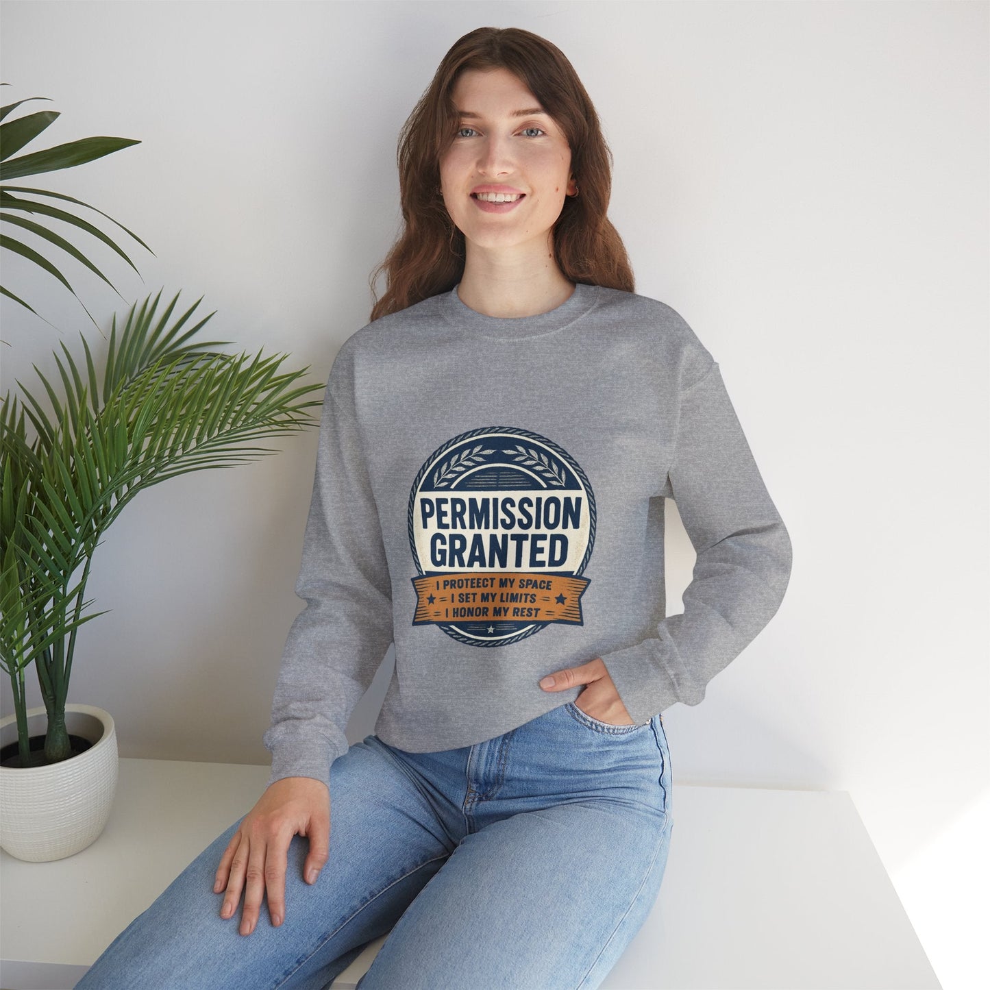 Permission Granted Sweatshirt – Inspirational Self-Care Crewneck Printify